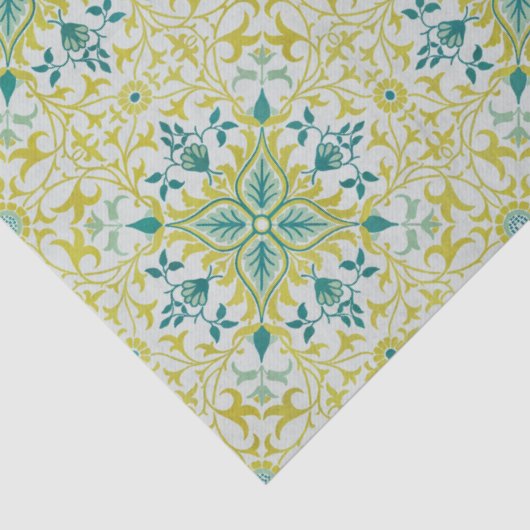 Morris Yellow Turquoise Vine & Flower Pattern 薄葉紙 (詳細)