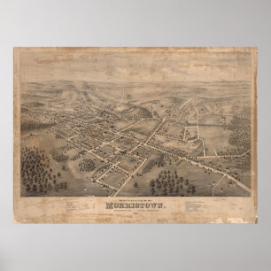 Morristown NJ (1876年)のヴィンテージの絵解き地図 ポスター
