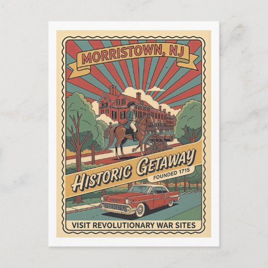 Morristown NJ Retro 1950s Historic Travel ポストカード (正面)