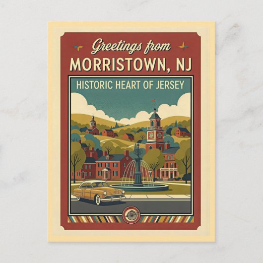 Morristown NJ Retro Travel 1950s Style ポストカード (正面)