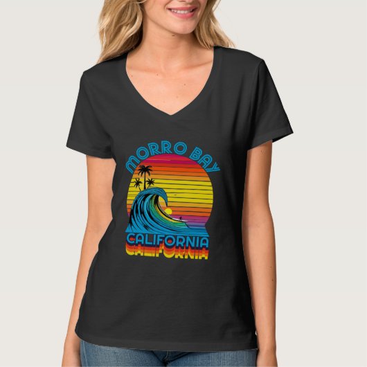 Morro Bay California Retro Throwback Surf & Beach  Tシャツ (正面)
