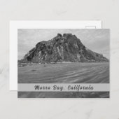 Morro Rock, Morro Bay in Black & White ポストカード (正面/裏面)