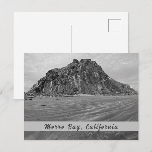 Morro Rock, Morro Bay in Black & White ポストカード (正面/裏面)