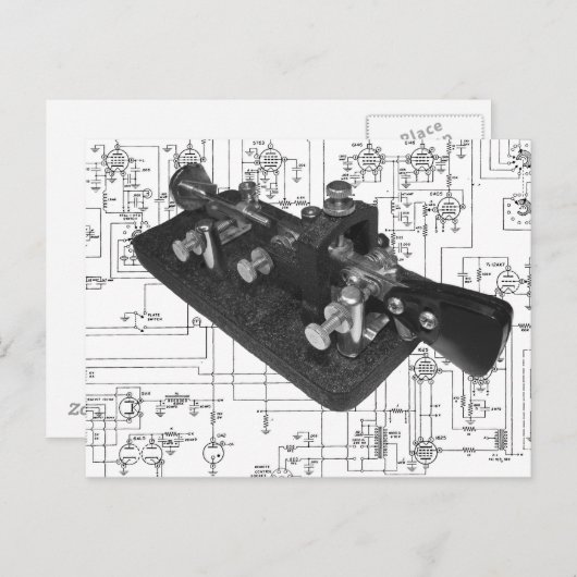 Morseコード無線鍵回路図はがき ポストカード (正面/裏面)