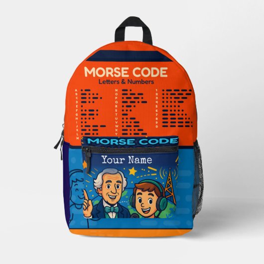 Morse Code & HAM Radio Kids名前をカスタムする プリントバックパック (正面)