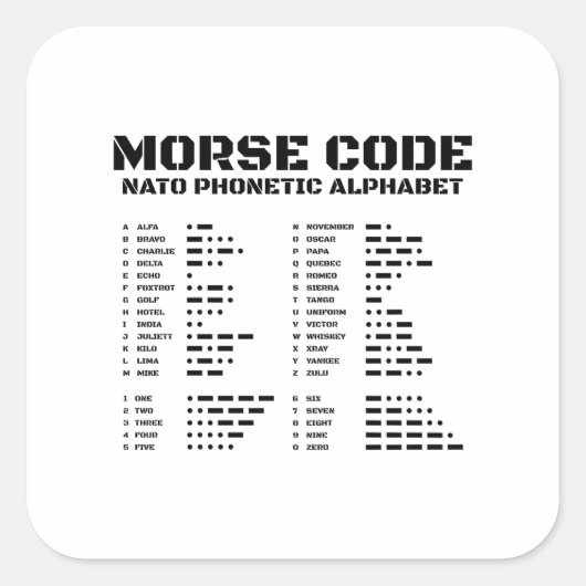Morse Code & NATO音字版ユニーク スクエアシール (正面)