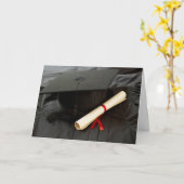 Mortarboard、ディプロマ、ガウン卒業カード カード (黄色い花)