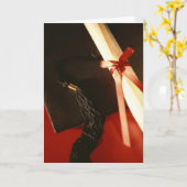 Mortarboard, Diploma, Red Ribbon卒業カード カード (黄色い花)