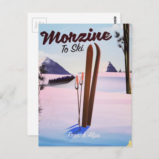 Morzine,アルプフランスのスのスキーポスター ポストカード (正面/裏面)