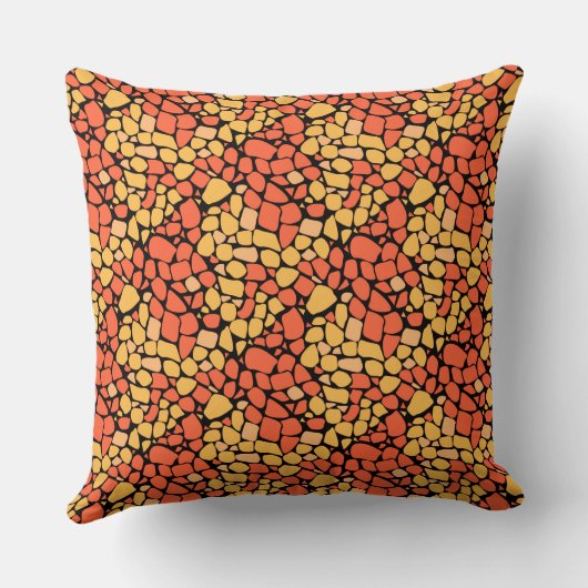 Mosaic abstract pattern tile yellow orange black クッション (裏面)