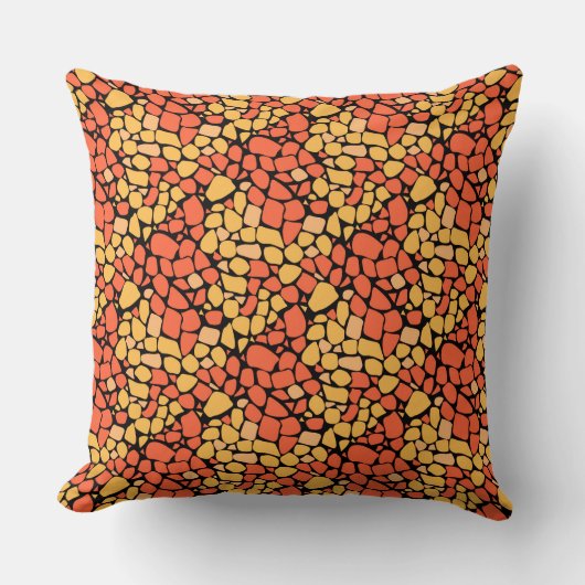 Mosaic abstract pattern tile yellow orange black クッション (正面)