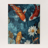 Mosaic Art Koi Fish Pond illustration design ジグソーパズル (縦)