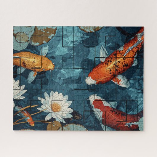 Mosaic Art Koi Fish Pond illustration design ジグソーパズル (横)