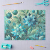 Mosaic Blue Teal Floral Pattern Decoupage 薄葉紙 (クラフト)