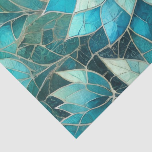 Mosaic Blue Teal Floral Pattern Decoupage 薄葉紙 (詳細)