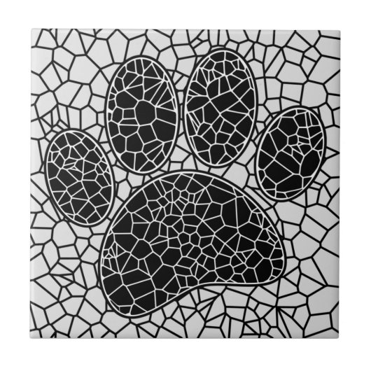Mosaic Canine Art Dog Paw Print In Black And White タイル (正面)