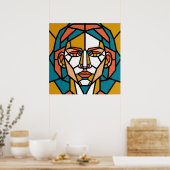 Mosaic Geometric Portrait in Amber and Teal ポスター (キッチン)