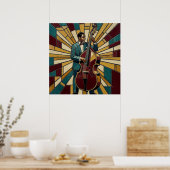 Mosaic Jazz Bassist Poster Stained Glass Music ポスター (キッチン)