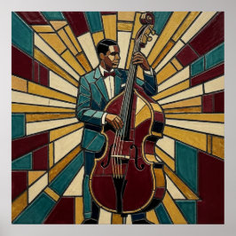 Mosaic Jazz Bassist Poster Stained Glass Music ポスター