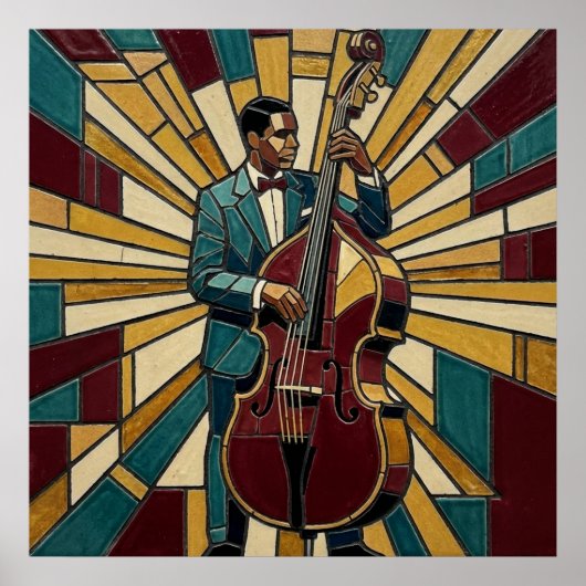 Mosaic Jazz Bassist Poster Stained Glass Music ポスター (正面)