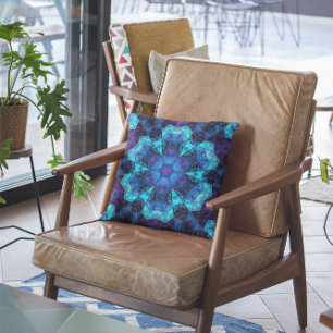 Mosaic Kaleidoscope Flower Blue and Purple クッション