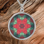 Mosaic Kaleidoscope Flower Red and Teal スターリングシルバーネックレス<br><div class="desc">This mosaic kaleidoscope flower design features brilliant red and teal tiles. A vivid geometric design inspired by fractals,  mandalas,  and stained glass mosaics. Get this beautiful trippy design now for your favorite friend who loves bright colors!</div>