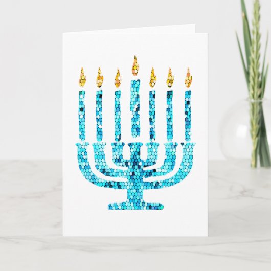 Mosaic Menorah Blue Hanukkah Lights Jewish Faith カード (正面)