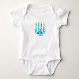 Mosaic Menorah Blue Hanukkah Lights Jewish Faith ベビーボディスーツ