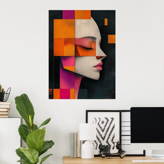 Mosaic of Her Silence — Painterly Blocks ポスター (ホームオフィス)