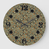 Mosaic olive brown green tile abstract camouflage ラージ壁時計 (正面)