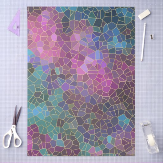 Mosaic Pattern of Pink Purple Teal Blue Green Gold 薄葉紙 (クラフト)