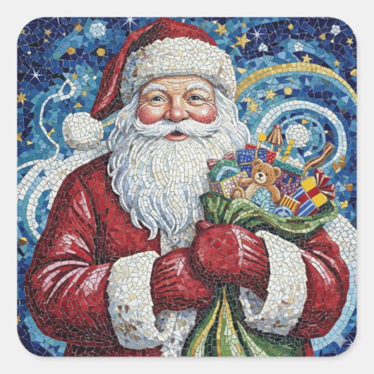 Mosaic Santa Claus Sticker Artistic  スクエアシール (正面)