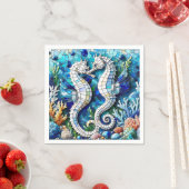 Mosaic Seahorses Romantic Beachy スタンダードカクテルナプキン (インサイチュ)