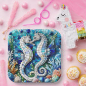 Mosaic Seahorses Romantic Beachy   ペーパープレート (パーティー)