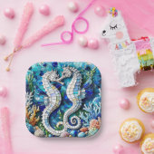 Mosaic Seahorses Romantic Beachy   ペーパープレート (パーティー)