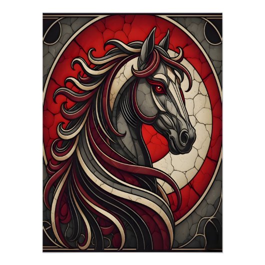 Mosaic Style Horse Wall Art Poster Decor Gift ポスター (正面)