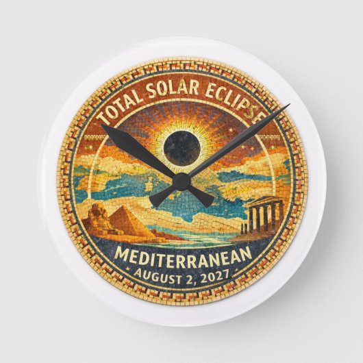 Mosaic  Total Solar Eclipse 2027 sticker ラウンド壁時計 (正面)