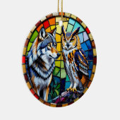 Mosaic Wolf and Owl  Art Personalized Christmas セラミックオーナメント (右)
