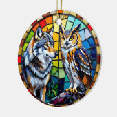 Mosaic Wolf and Owl  Art Personalized Christmas セラミックオーナメント (左)