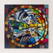 Mosaic Wolf and Owl Vibrant Art ジグソーパズル (横)