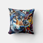 Mosaic Wolf, Owl and Full Moon クッション (正面)