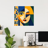 Mosaic Woman Portrait Art Geometric Boho Poster ポスター (ホームオフィス)