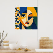 Mosaic Woman Portrait Art Geometric Boho Poster ポスター (キッチン)
