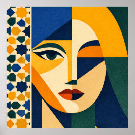 Mosaic Woman Portrait Art Geometric Boho Poster ポスター