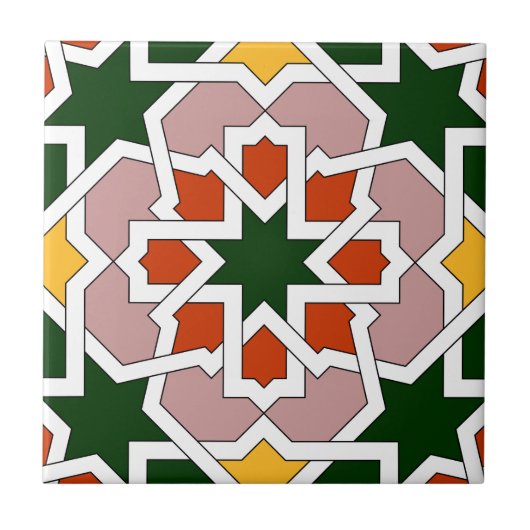 Mosaico 01 de azulejo marroquí verde y rojo en タイル (正面)