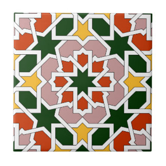 Mosaico 01 de azulejo marroquí verde y rojo en タイル