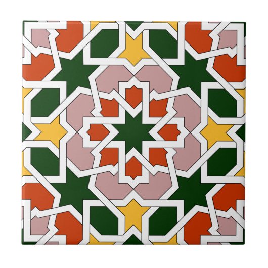 Mosaico 01 de azulejo marroquí verde y rojo en タイル (正面)