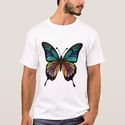 Mosaik-Schmetterling In Regenbogenfarben Tシャツ (正面)