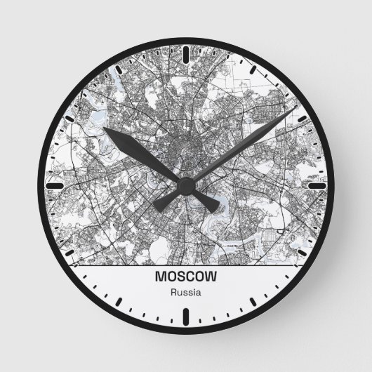 Moscow Clock City Line Art ラウンド壁時計 (正面)