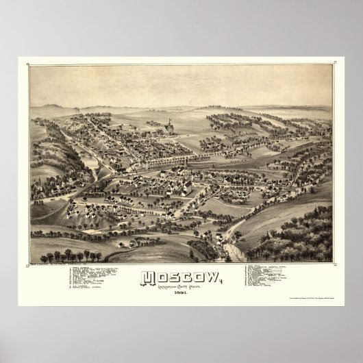 Moscow, PA Panoramic Map - 1891 ポスター (正面)